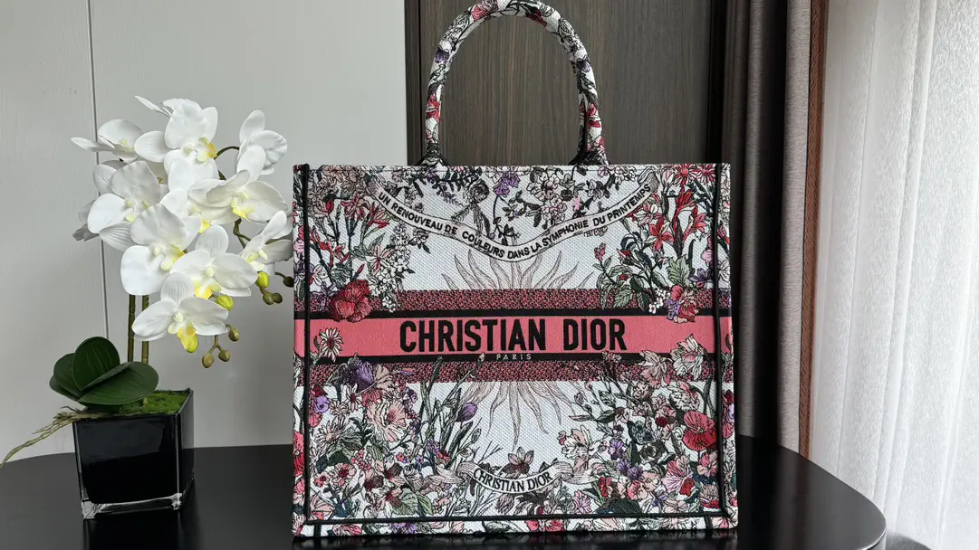 Dior Floral Embroidered Tote Bag image 1