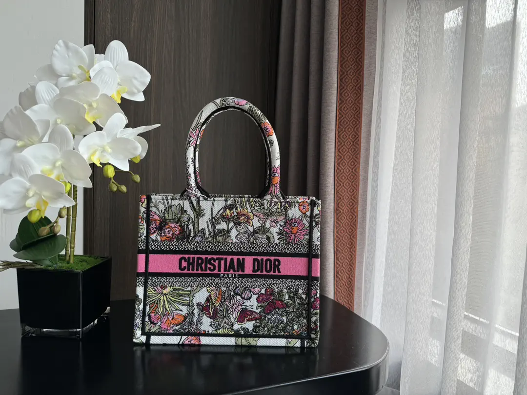 Dior Floral Butterfly Embroidered Book Tote Bag image 1