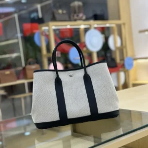 Hermès Two-Tone Canvas and Leather Tote Bag image 1