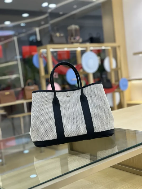 Hermès Two-Tone Canvas and Leather Tote Bag image 1