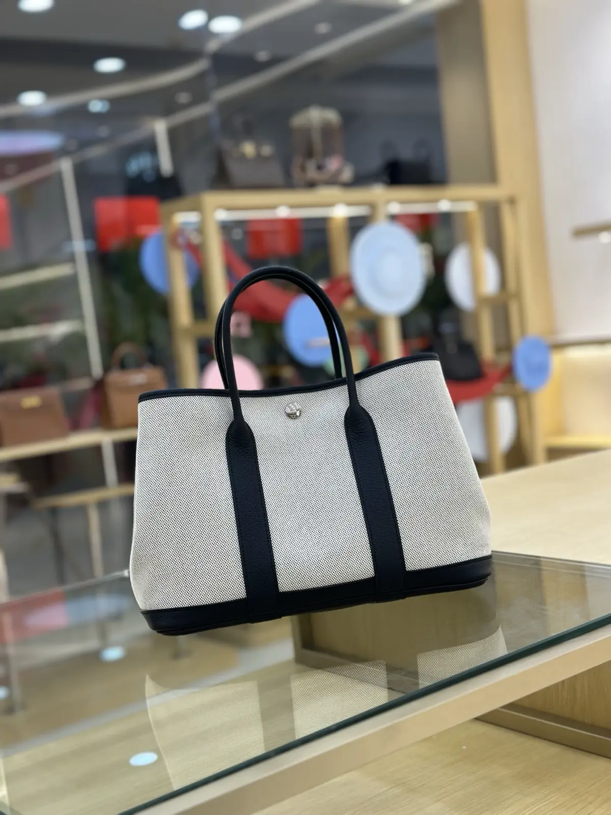 Hermès Two-Tone Canvas and Leather Tote Bag image 1