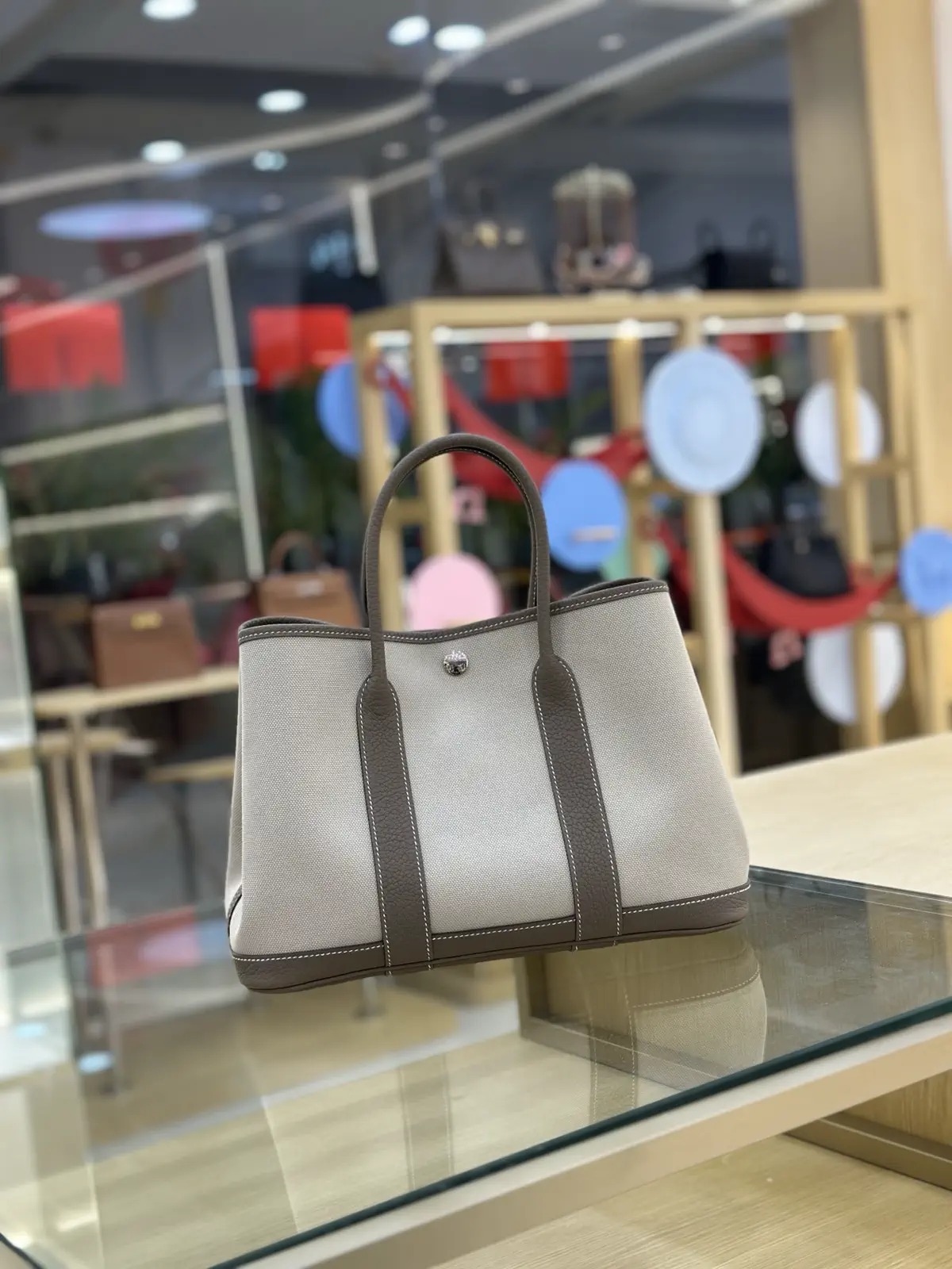 Hermès Gray Canvas with Leather Trim Tote Bag image 1