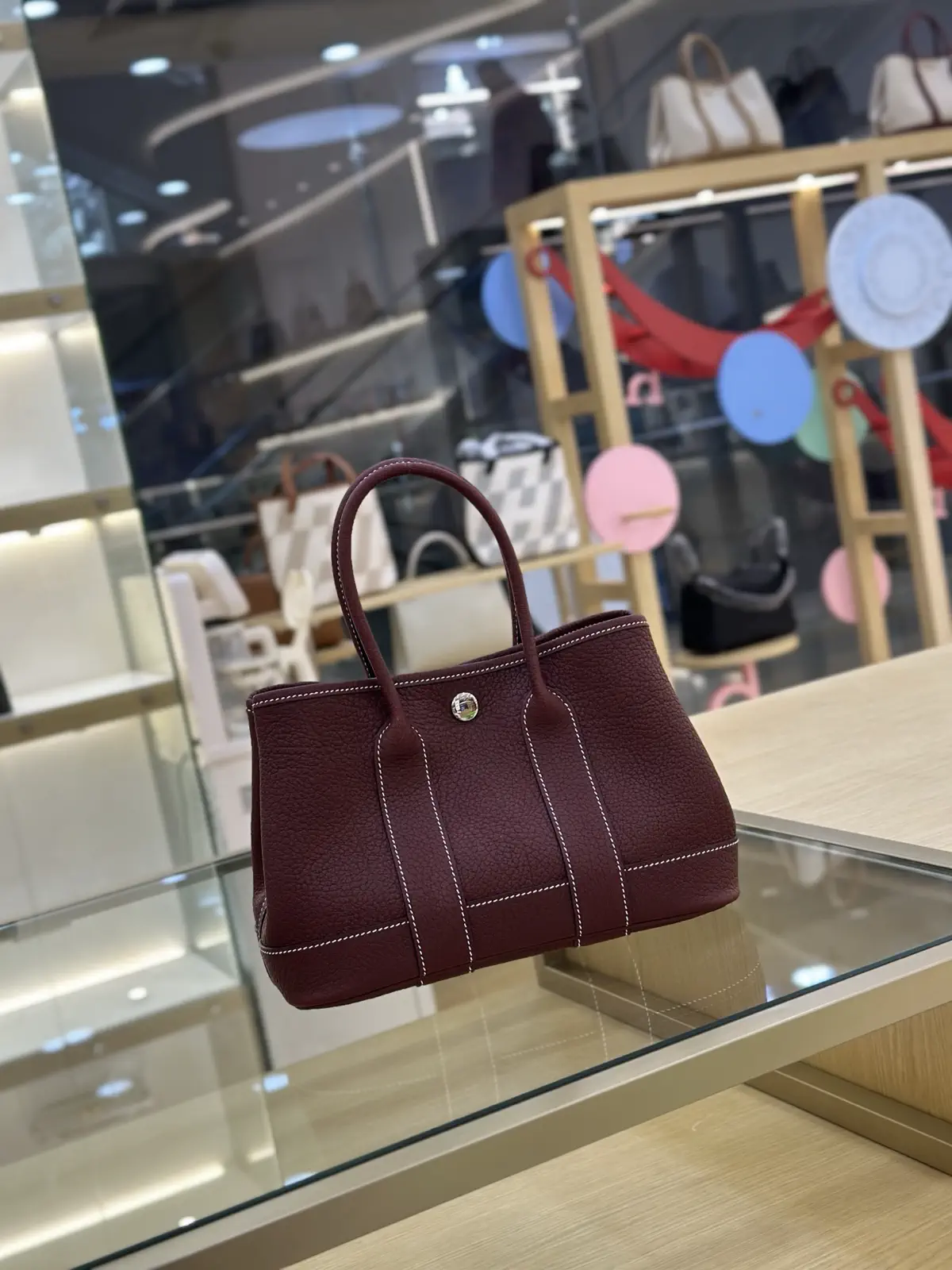 Hermès Burgundy Leather Garden Party Tote Bag image 1