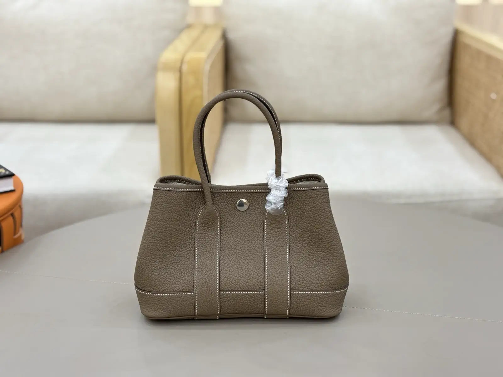 Hermès Taupe Leather Top Handle Bag image 1