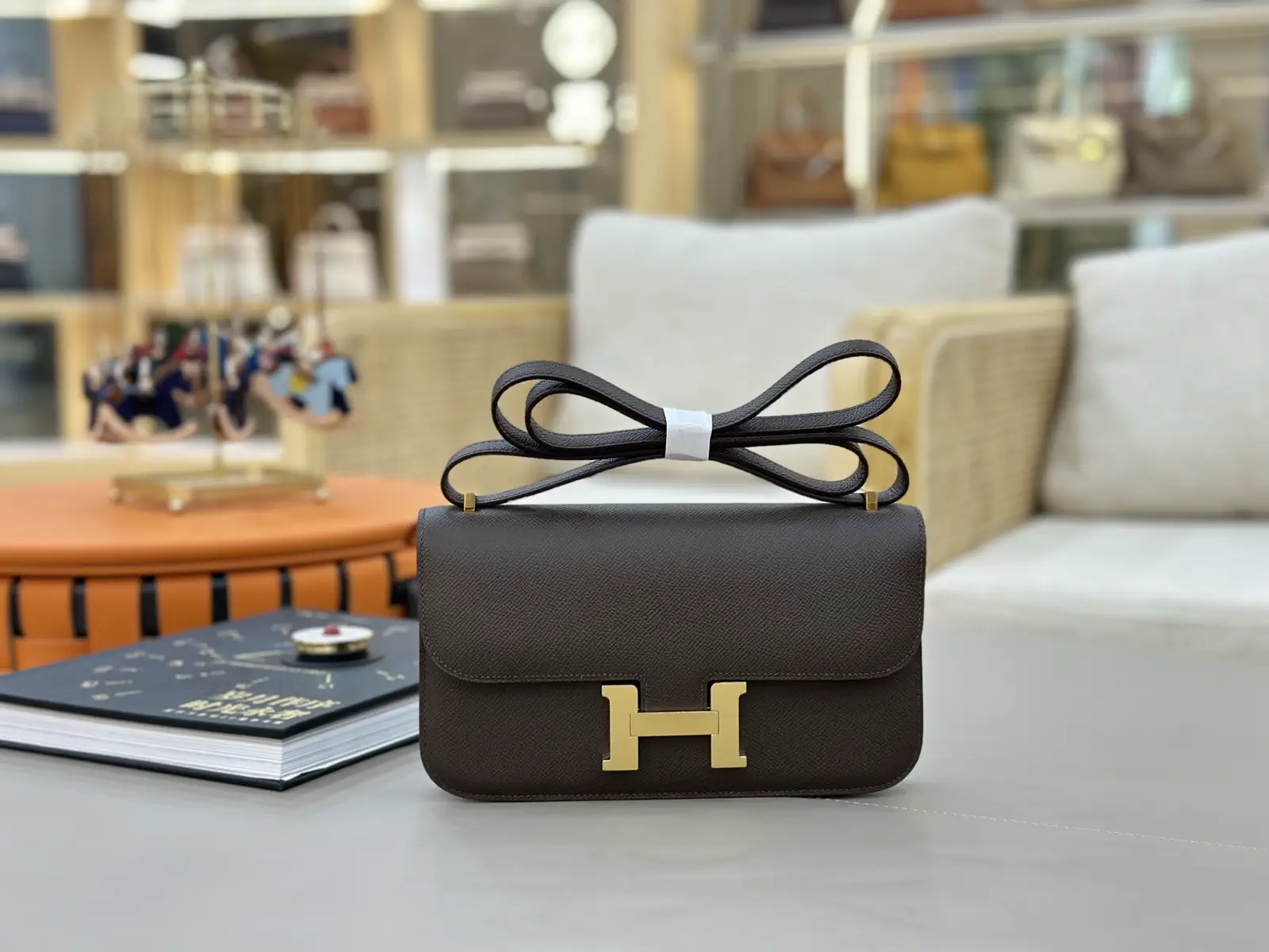 Hermès Dark Brown Shoulder Bag with Gold-Tone H Clasp image 1