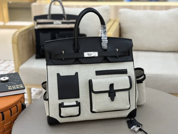 Hermès Black and White Cargo Top Handle Bag image 1