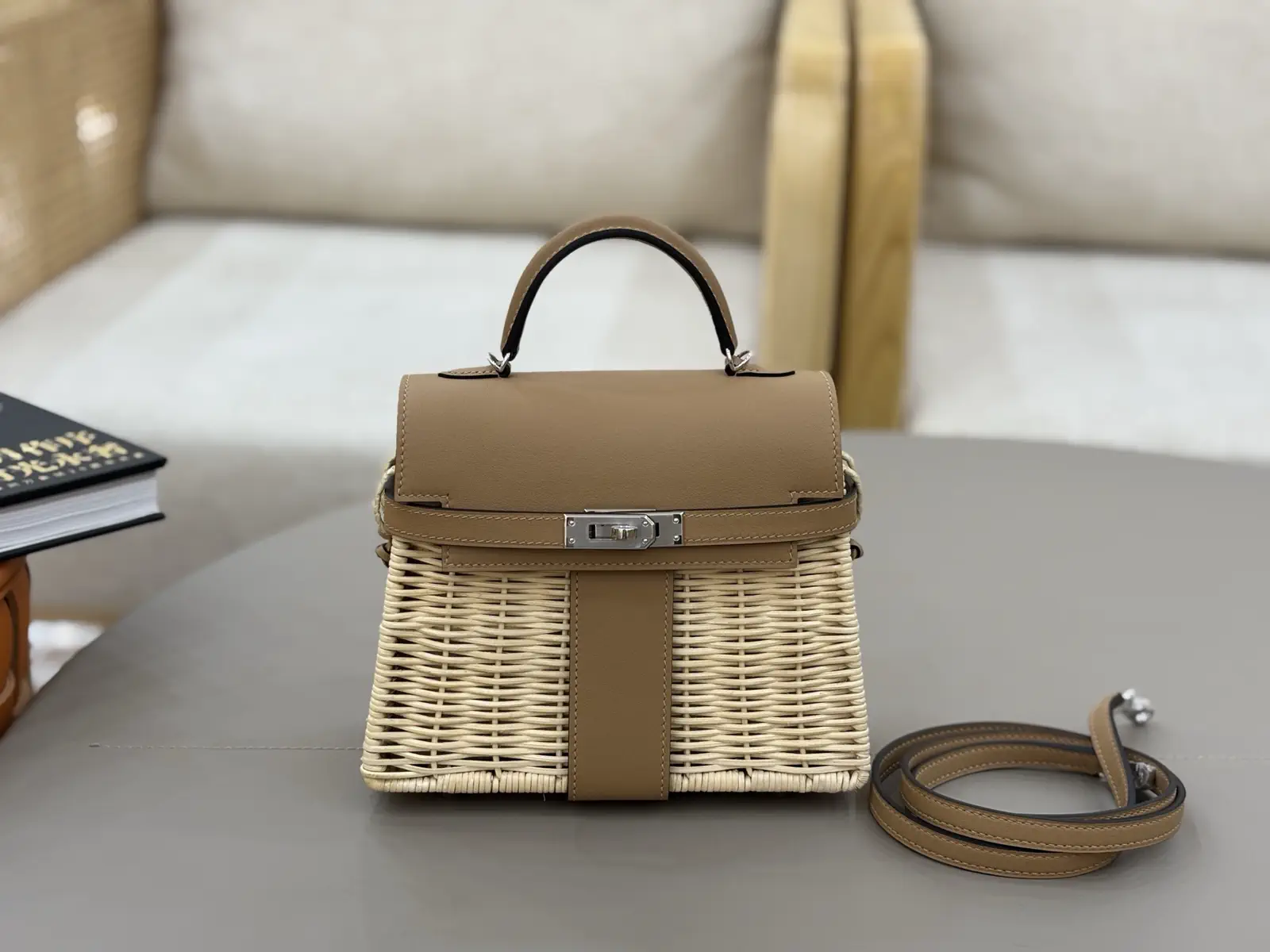 Mini Picnic Woven Top Handle Bag image 1