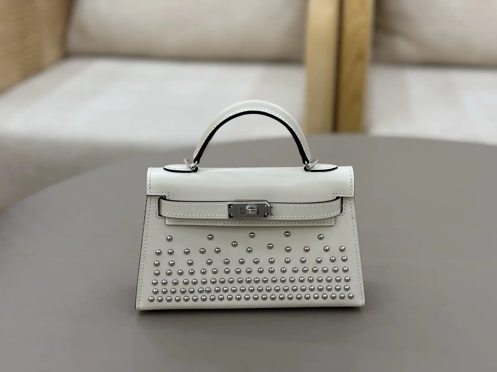 Hermès White Studded Mini Top Handle Bag image 1
