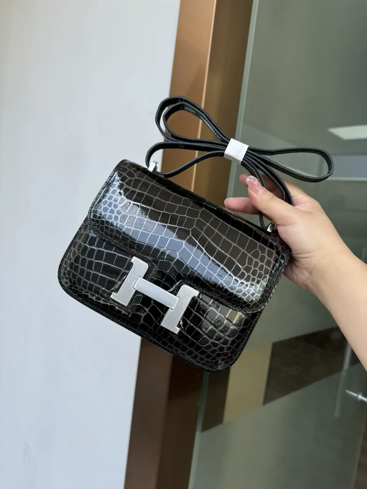 Hermès Black Crocodile-Embossed Constance Shoulder Bag image 1