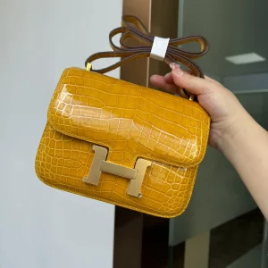 Hermès Amber Yellow Crocodile Constance Bag image 1