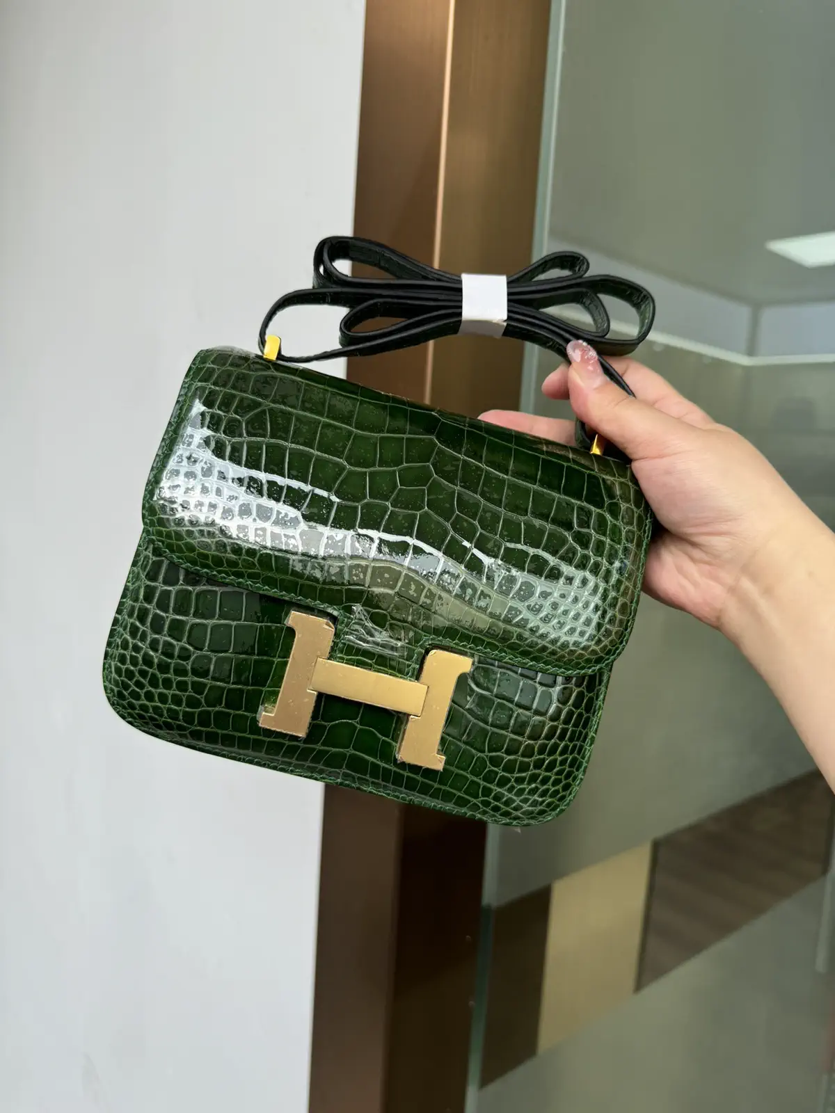 Hermès Emerald Green Crocodile Constance Shoulder Bag image 1