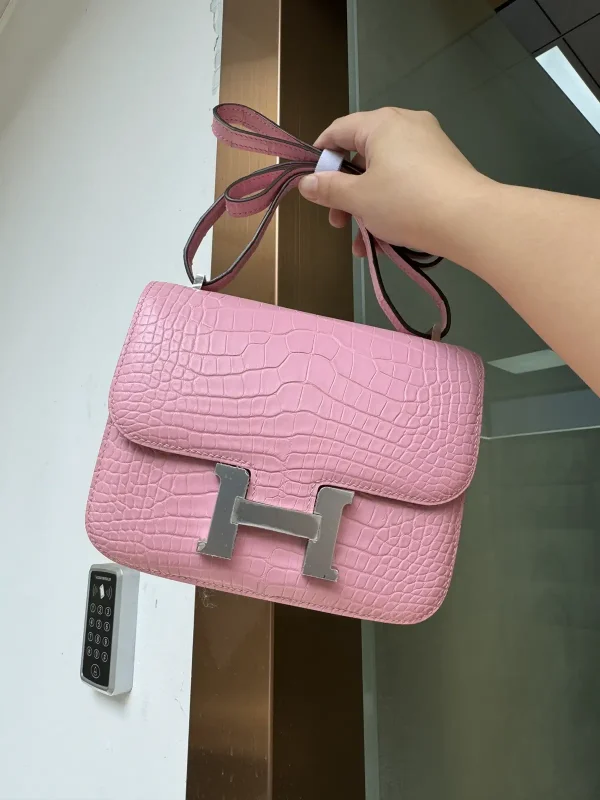 Hermès Pink Crocodile-Embossed Constance Bag image 1