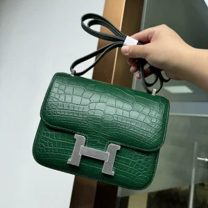 Hermès Dark Green Crocodile Embossed Constance 19 Shoulder Bag image 1
