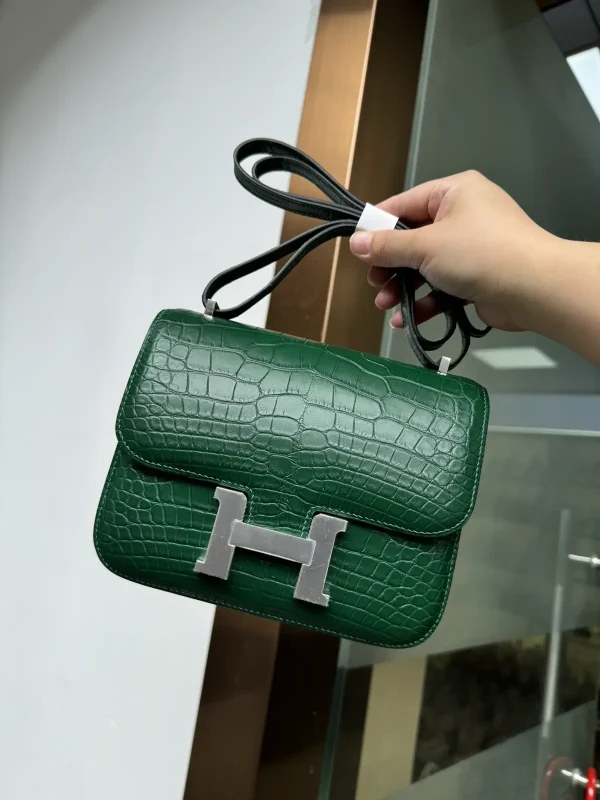 Hermès Dark Green Crocodile Embossed Constance 19 Shoulder Bag image 1