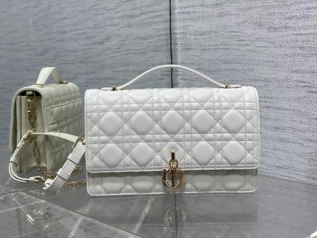 Dior White Quilted Top Handle Bag image 1