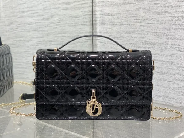 Dior Black Quilted Patent Top Handle Bag image 1