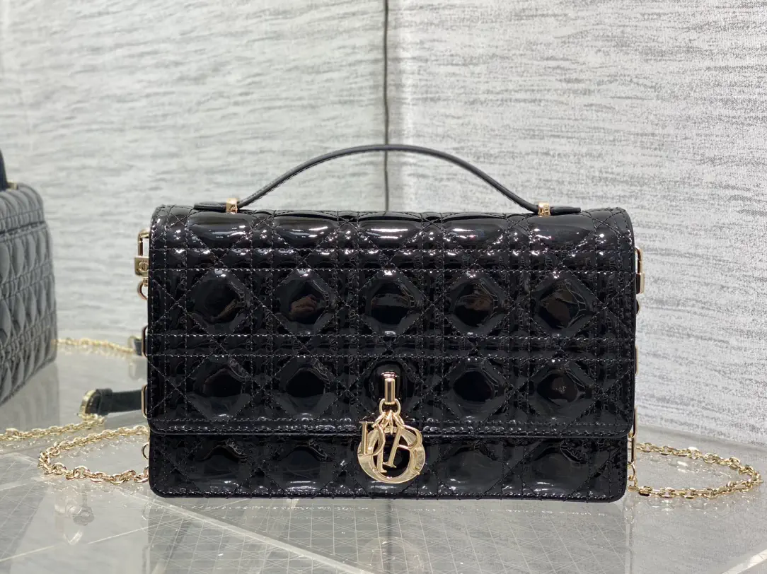 Dior Black Quilted Patent Top Handle Bag image 1