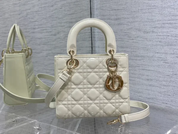 Dior White Quilted Patent Top Handle Bag image 1