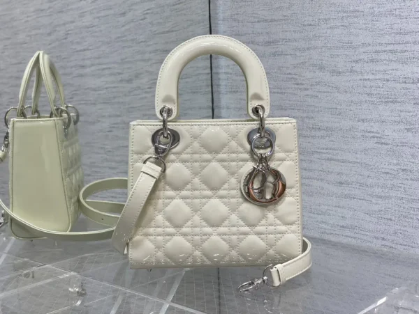 Dior White Quilted Patent Top Handle Bag image 1