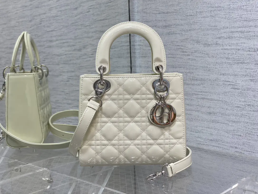 Dior White Quilted Patent Top Handle Bag image 1