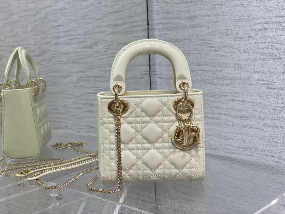 Dior White Quilted Patent Top Handle Bag image 1