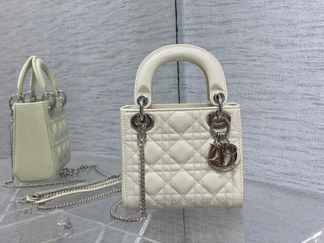 Dior White Quilted Patent Mini Top Handle Bag image 1