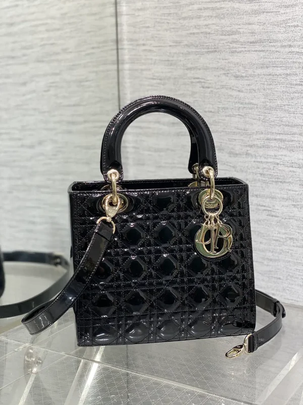 Dior Black Quilted Patent Top Handle Bag image 1