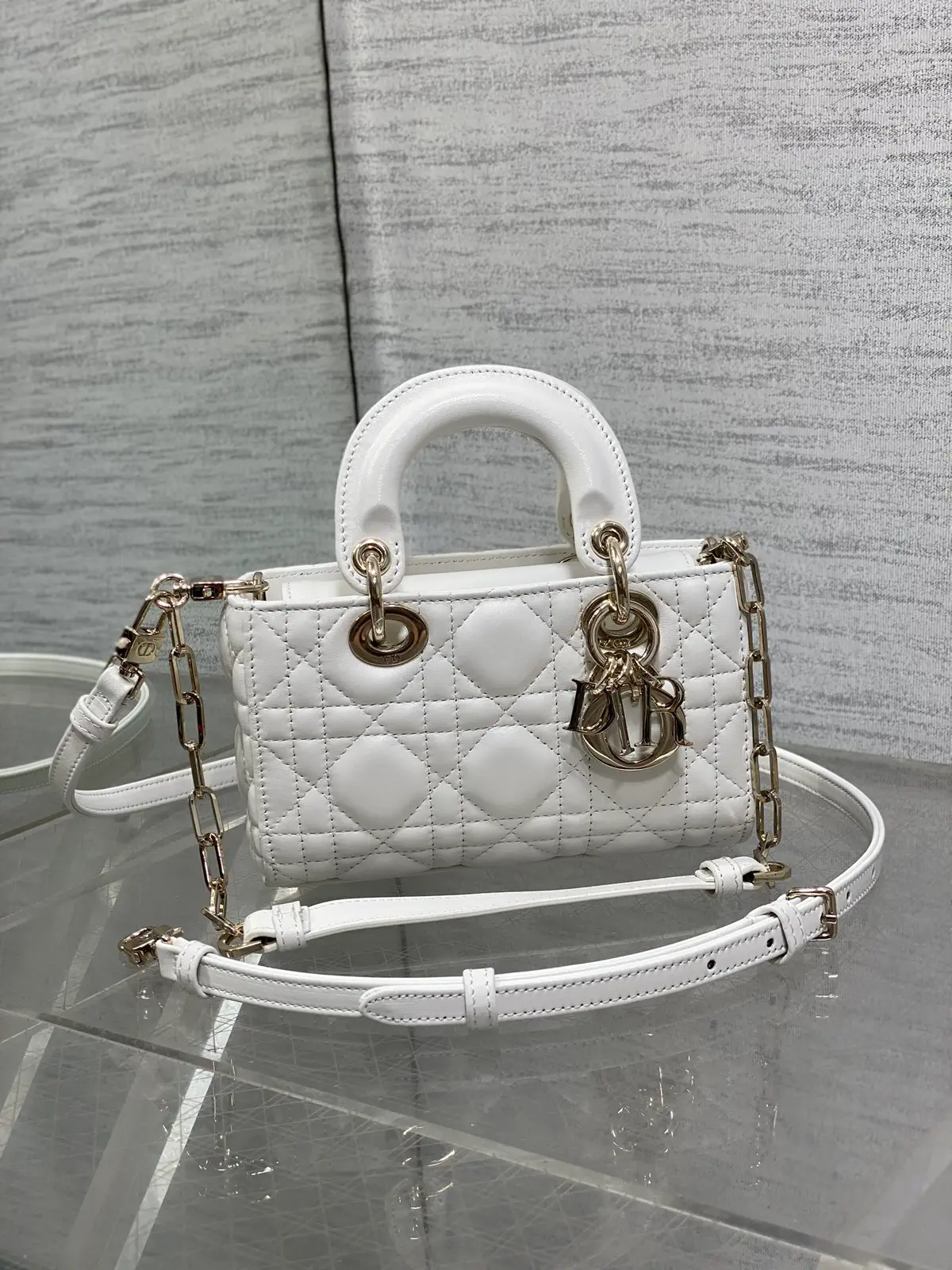 Dior White Quilted D-Joy Top Handle Bag image 1
