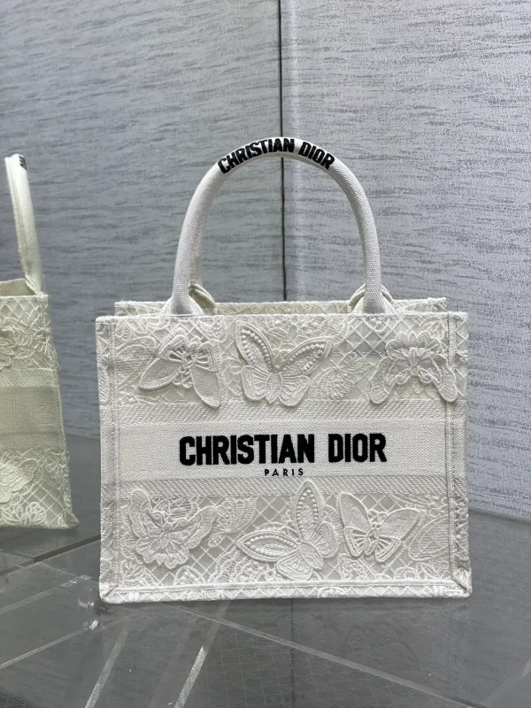 Dior White Butterfly Embroidered Book Tote Bag image 1