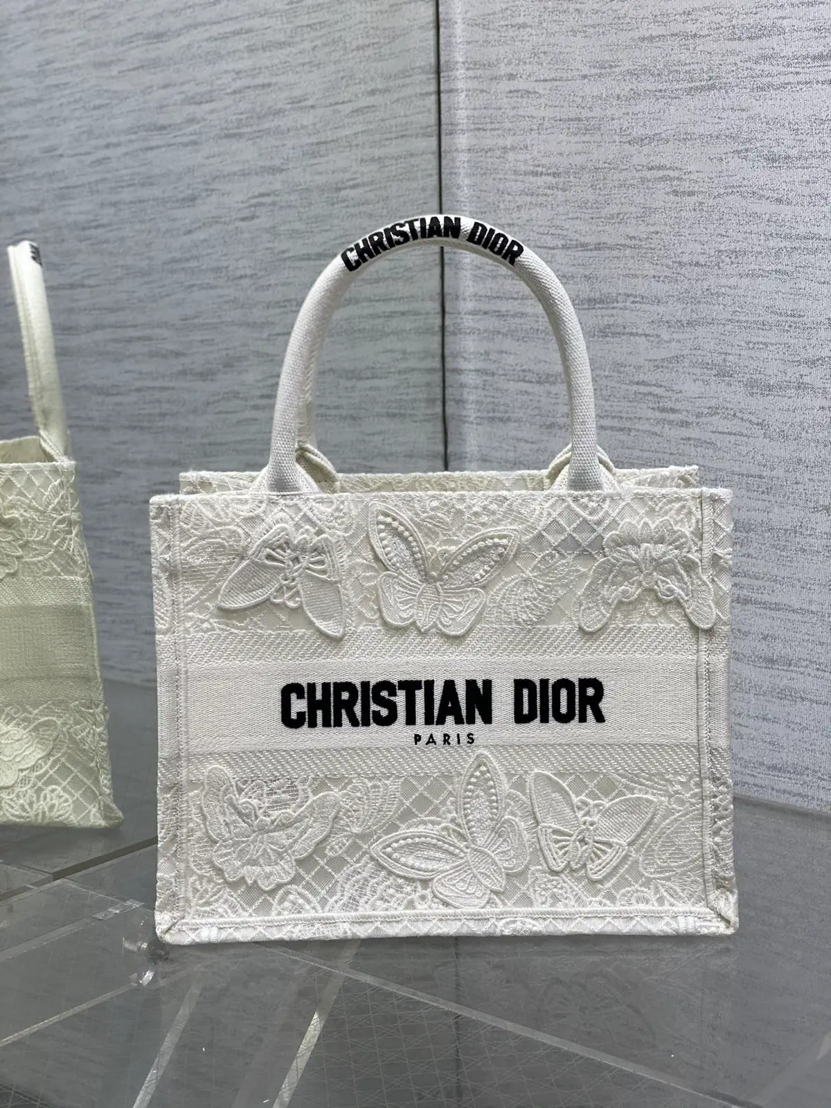 Dior White Butterfly Embroidered Book Tote Bag image 1