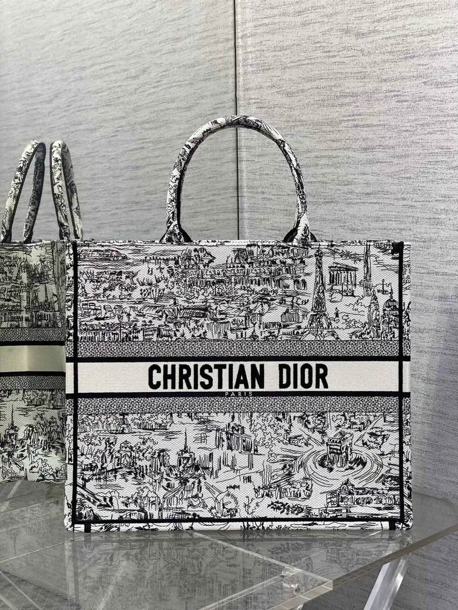 Dior Paris Street Scene Print Book Tote Bag image 1