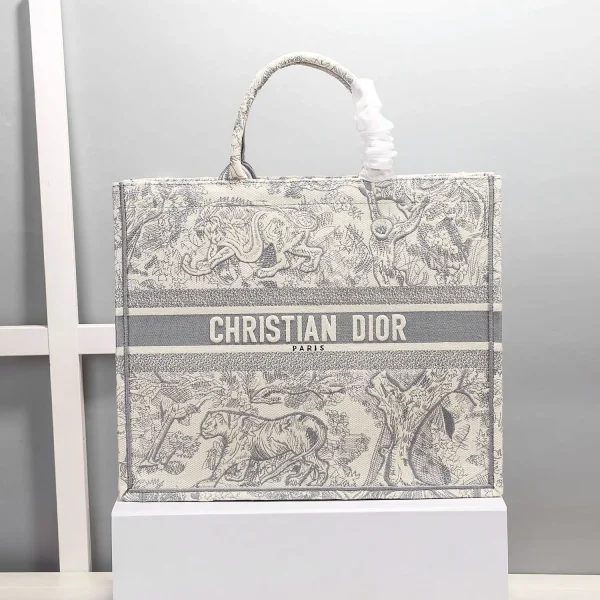 Dior Gray Tiger Embroidered Tote Bag image 1