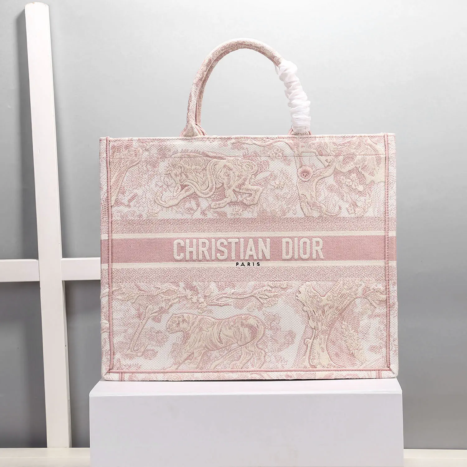 Dior Pink Tiger Embroidered Tote Bag image 1
