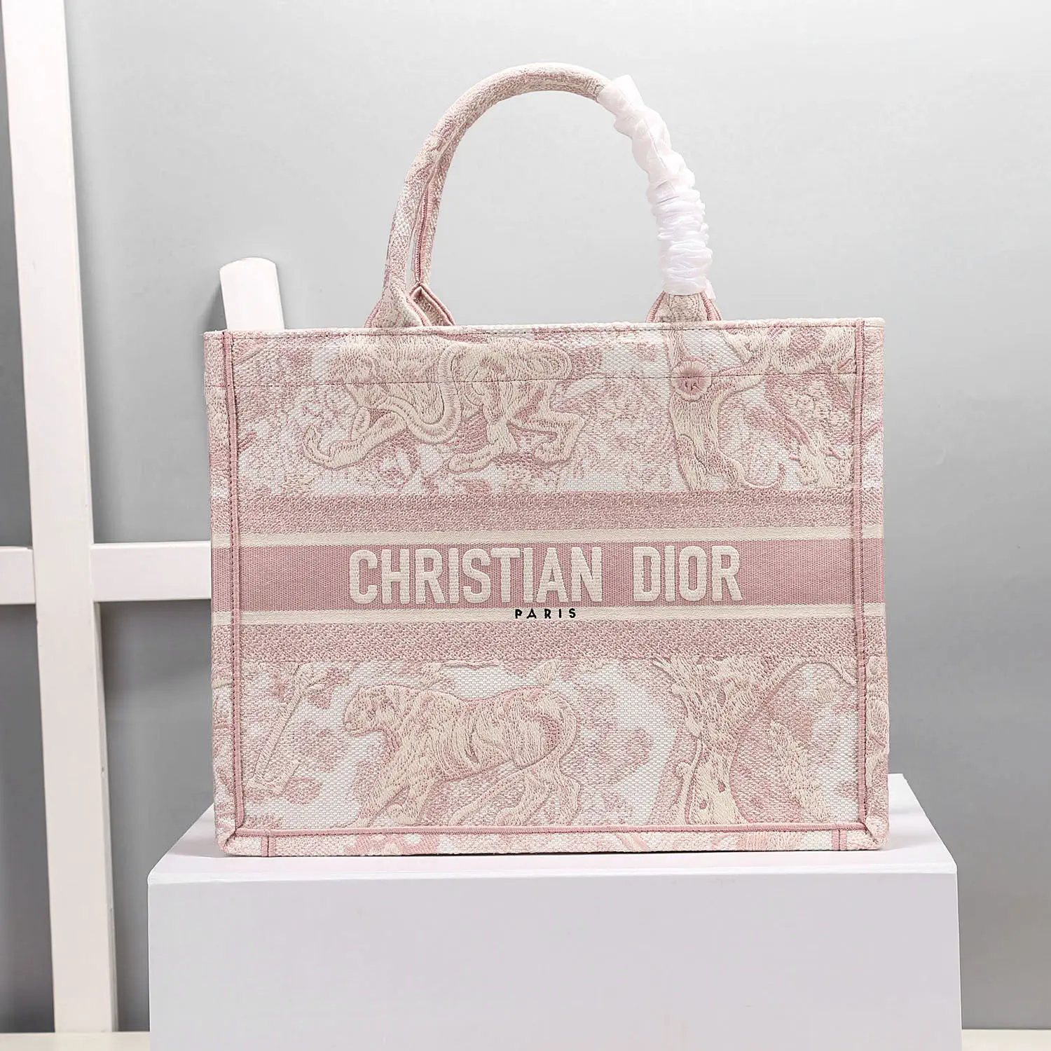Dior Pink Tiger Embroidered Tote Bag image 1