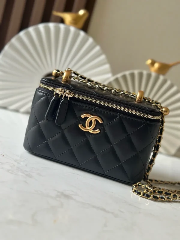 Chanel Quilted Double Gold Ball Chain Vanity Bag image 1