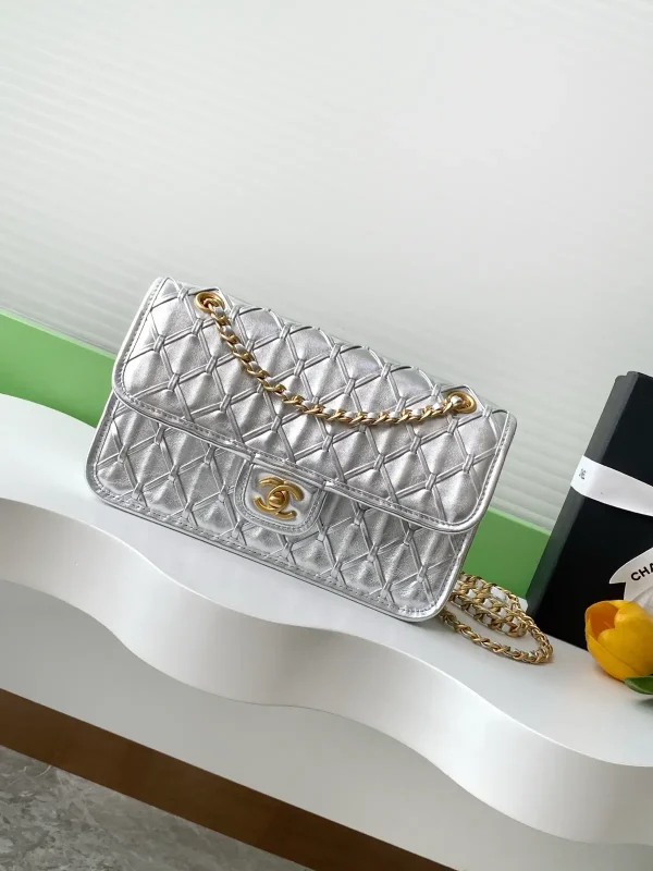 Chanel Silver Quilted Chain Shoulder Bag image 1