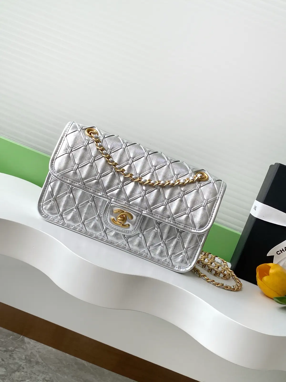 Chanel Silver Quilted Chain Shoulder Bag image 1