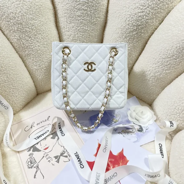 Chanel Quilted White Bucket Tote Bag image 1