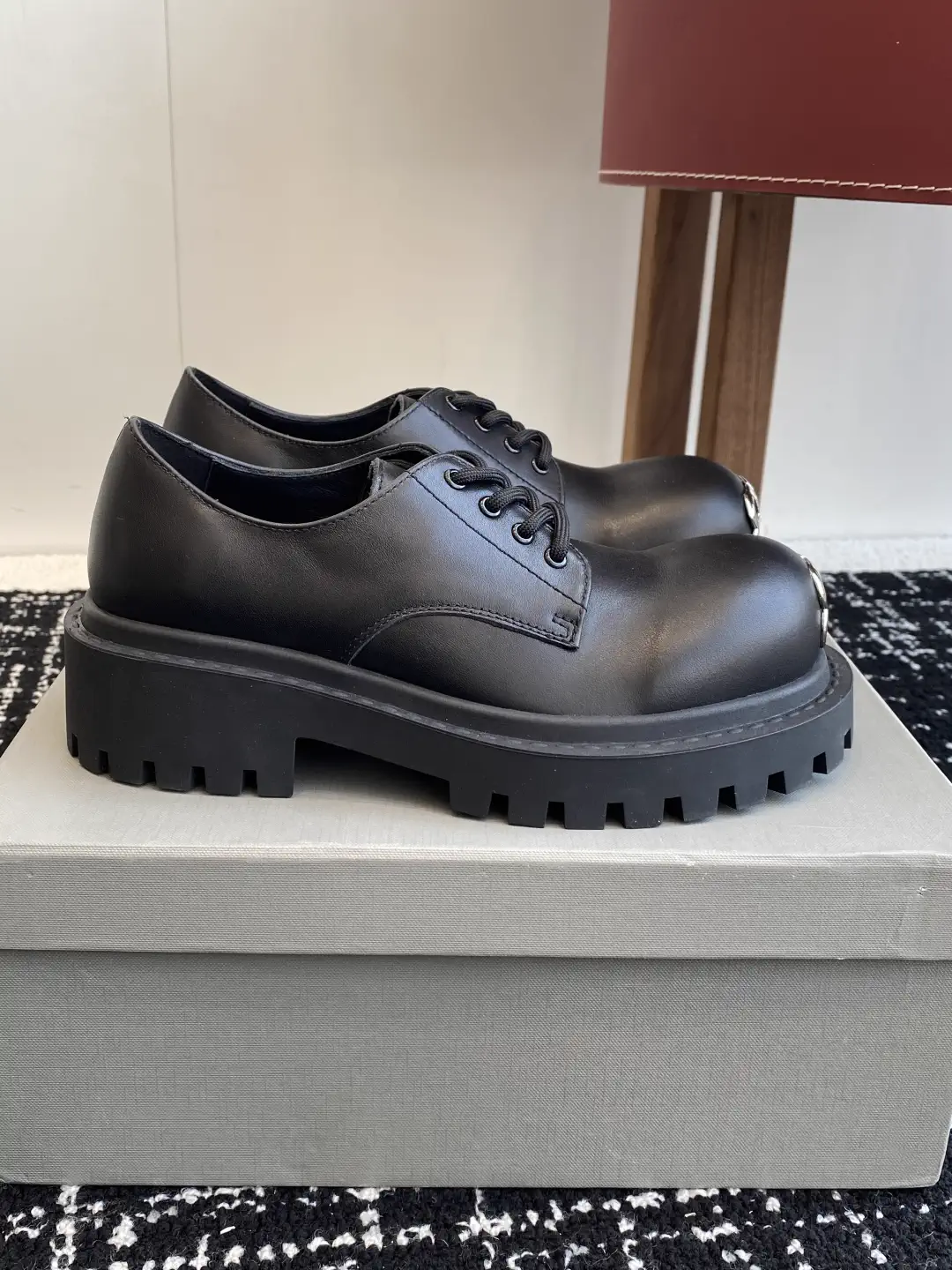 Black Chunky Sole Lace-Up Derby Shoes image 1