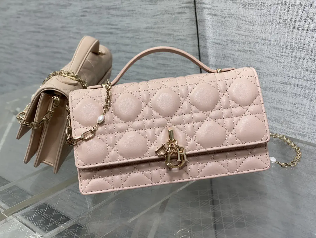 Dior Quilted Top Handle Bag with Pearl Chain image 1