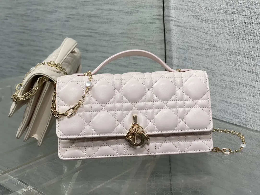 Dior Quilted Top Handle Bag with Pearl Chain image 1