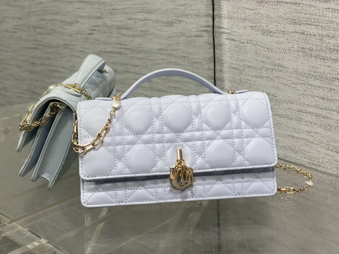 Dior Quilted Top Handle Bag with Pearl Chain image 1