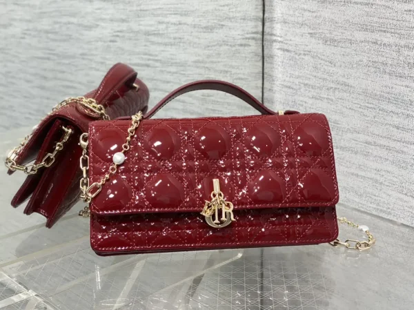 Dior Quilted Patent Top Handle Bag with Pearl Chain image 1