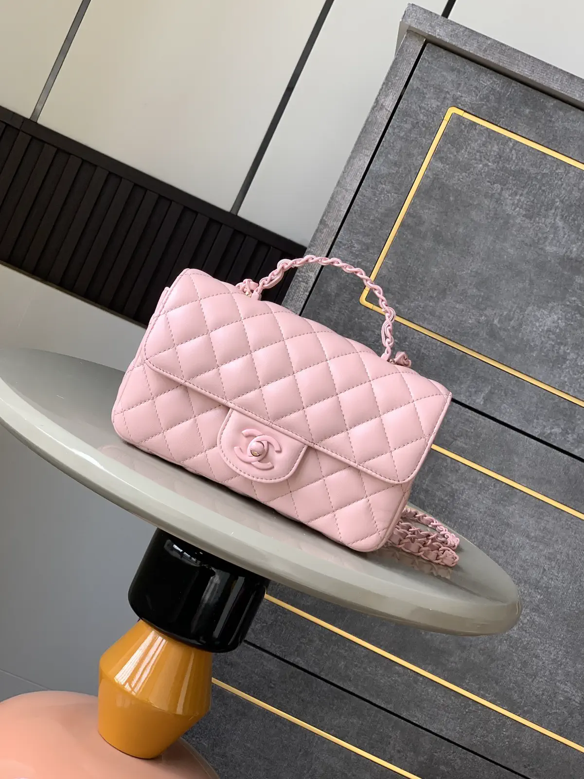 Chanel Pink Quilted Mini Flap Bag with Top Handle image 1