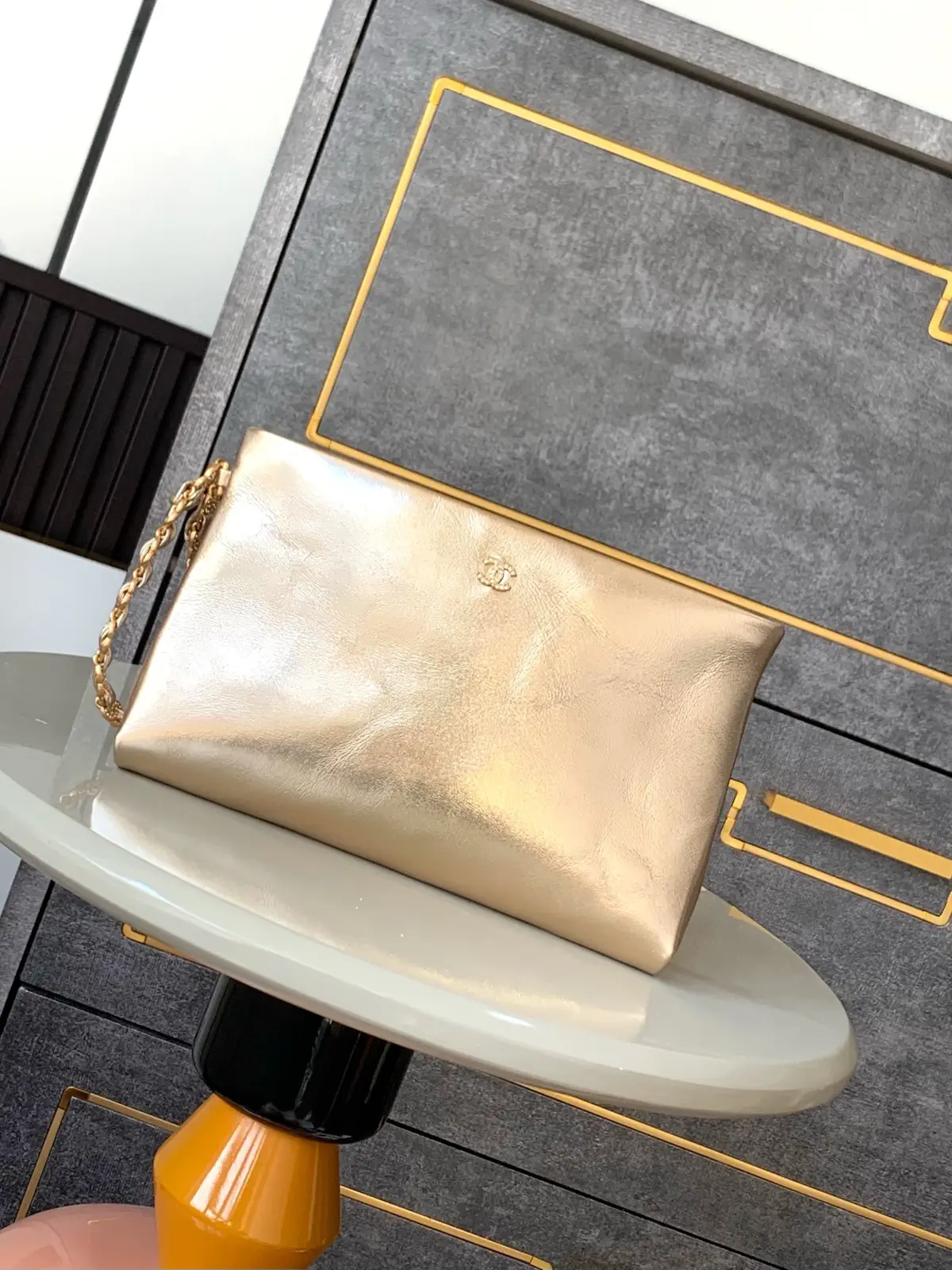 Chanel Metallic Gold Chain Clutch image 1
