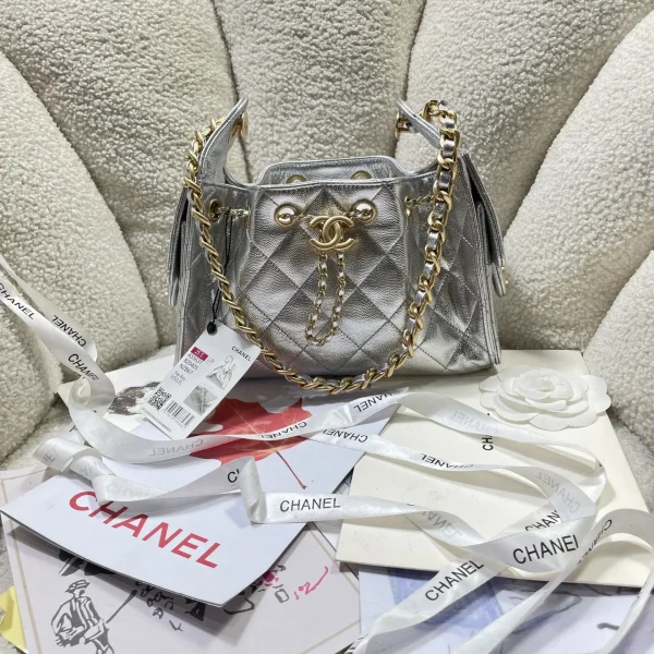Chanel Silver Quilted Mini Hobo Bag image 1