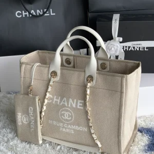 Chanel Beige Canvas Tote Bag with Pouch image 1
