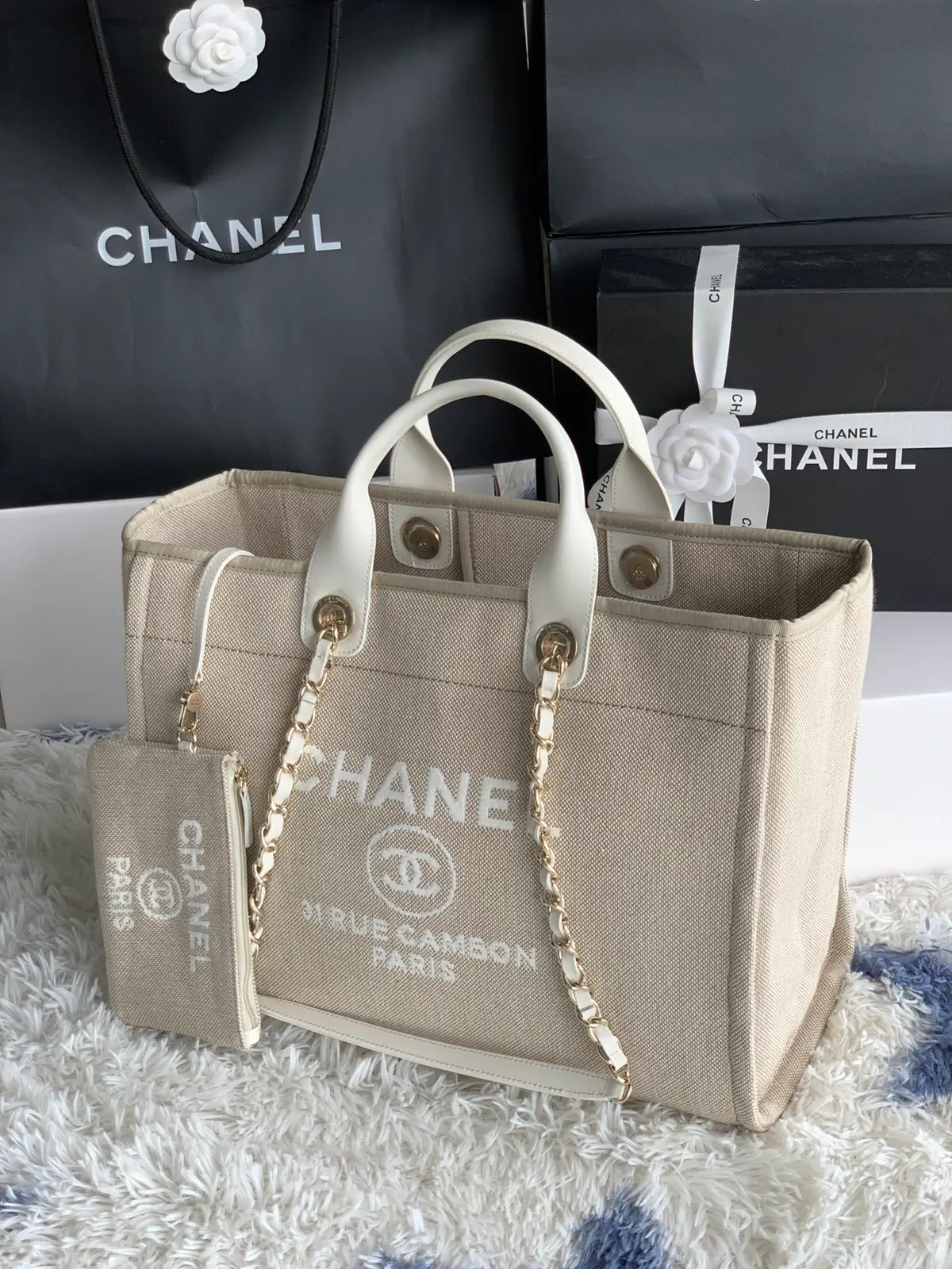 Chanel Beige Canvas Tote Bag with Pouch image 1