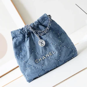 Chanel Denim Quilted Drawstring Shoulder Bag with Stud Details image 1