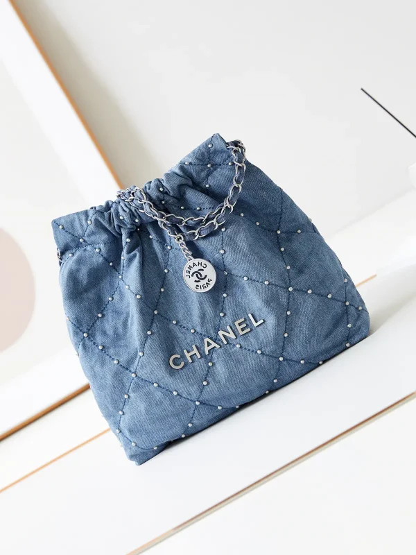 Chanel Denim Quilted Drawstring Shoulder Bag with Stud Details image 1
